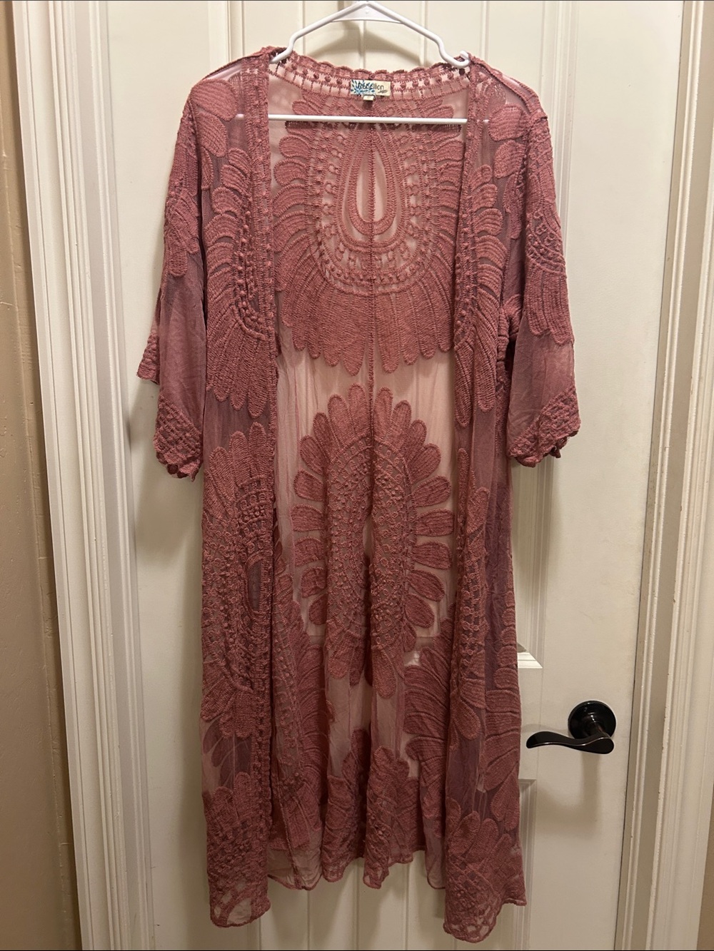 Rebellion Dusty Rose Crochet Lace Kimono